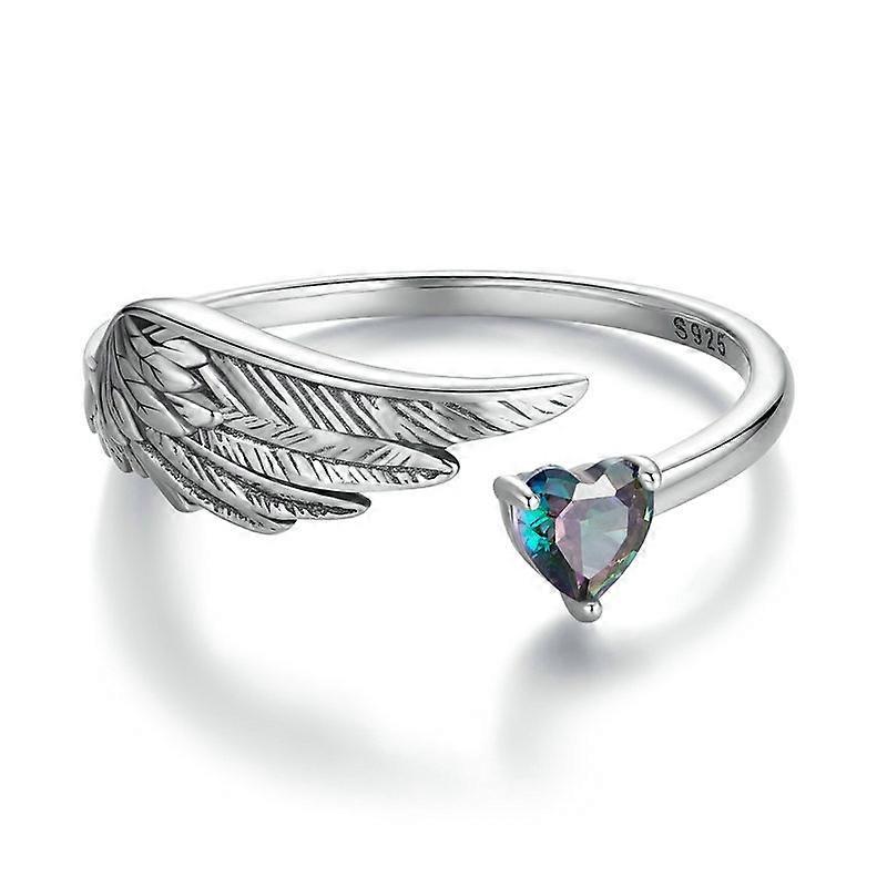S925 Sterling Silver Oxidized Wing Feather Adjustable Love Ring