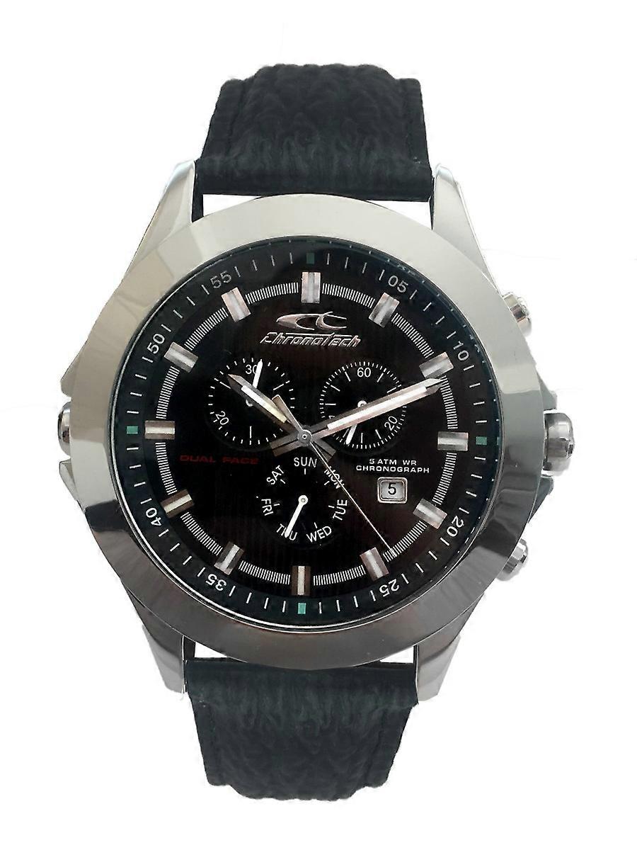 Chronotech Schwarz Echtleder CT7636M-01 Herrenuhr