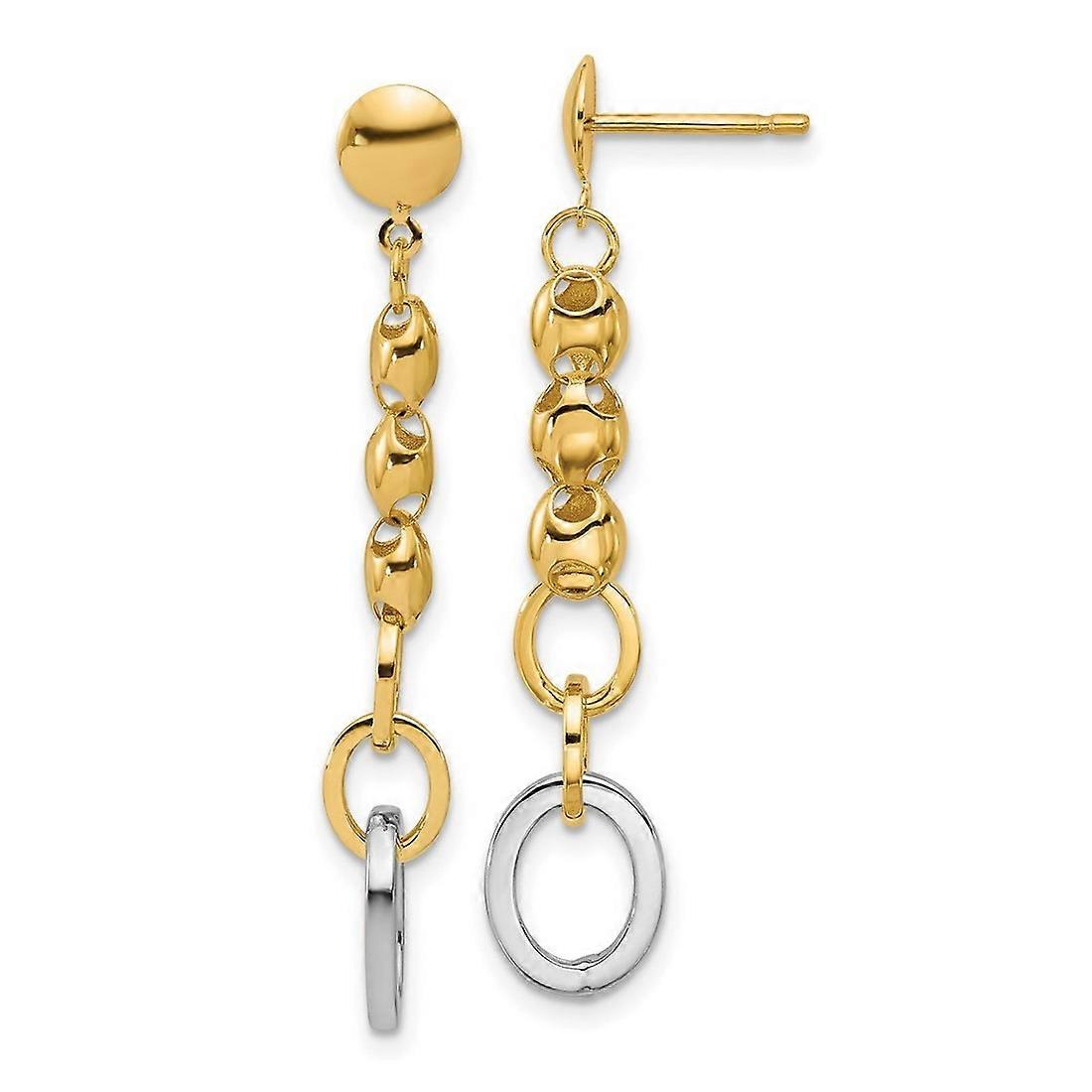 14k With White Rhodium Polished Fancy Oval Link Post Long Drop Dangle Earrings 41x8.3mm Wide-Dangle Earring for Women