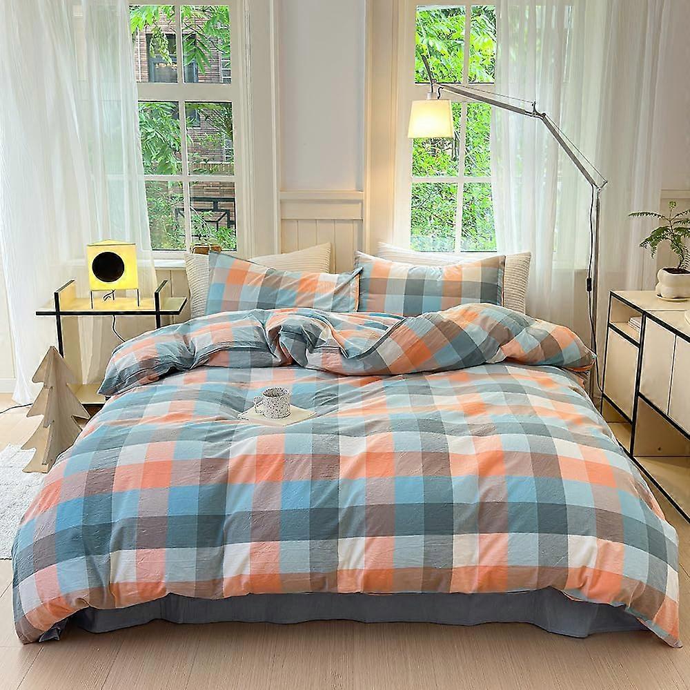 Bedding Duvet Cover Set Washed Cotton Duvet Cover Linen Like Textured Breathable Soft Comfy (King, Yunxi Powder)