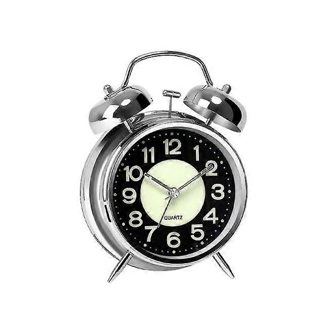 Super Loud Alarm Clock, Suitable For Heavy Sleepers, Dual Clock Retro 4-inch Silent Without Ticking, With Backlight, Illuminated Dial (silver)