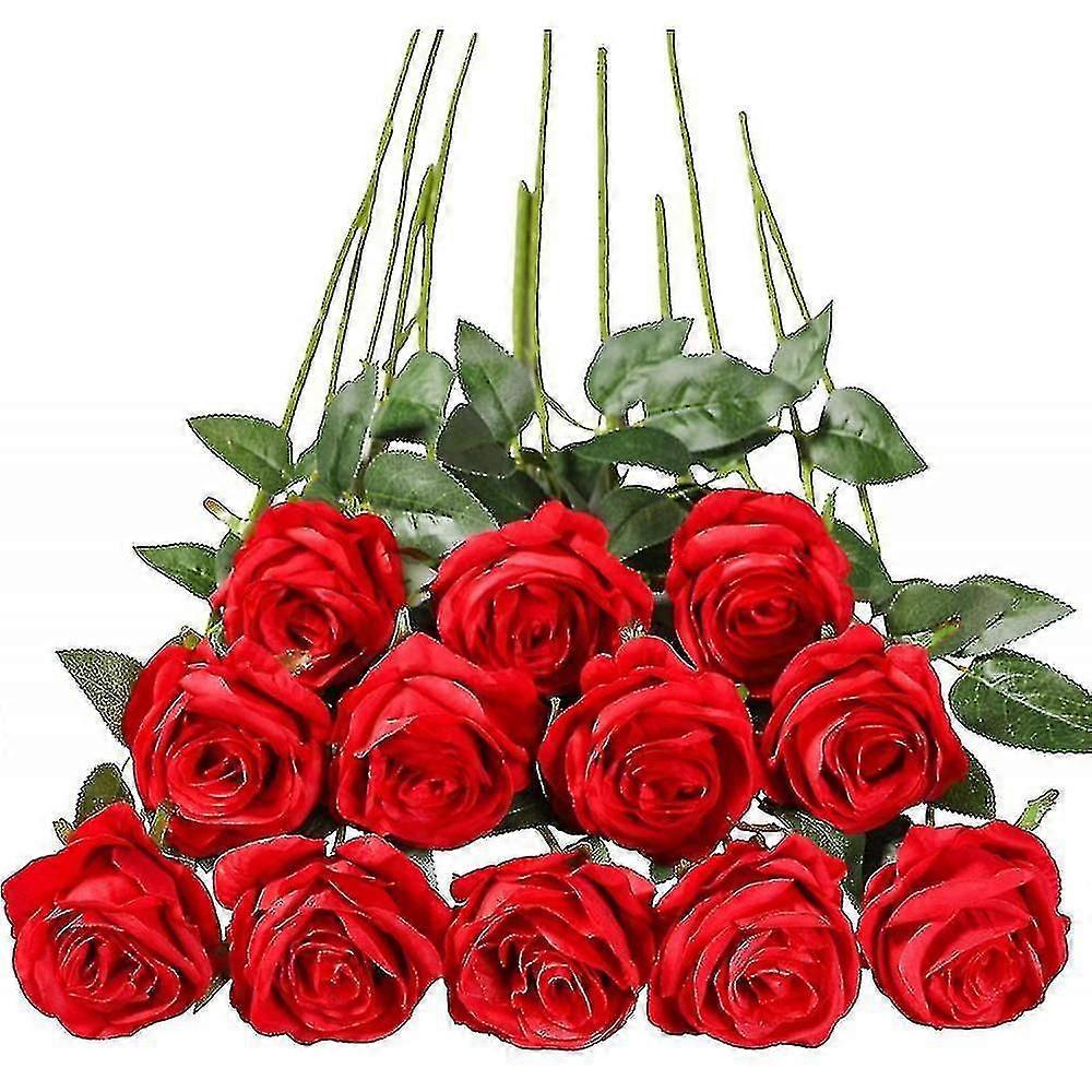 Artificial Flora Set Of 12 Artificial Roses Deco Fake Silk Flowers With Single Stem Realistic Flower Red Red