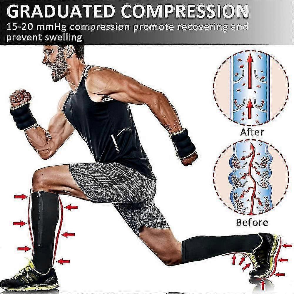 Pairs Zipper Compression Socks 1 For Women Men, 15-20 Mmhg Open Toe Knee Support Socks For Varicose Vein Edema