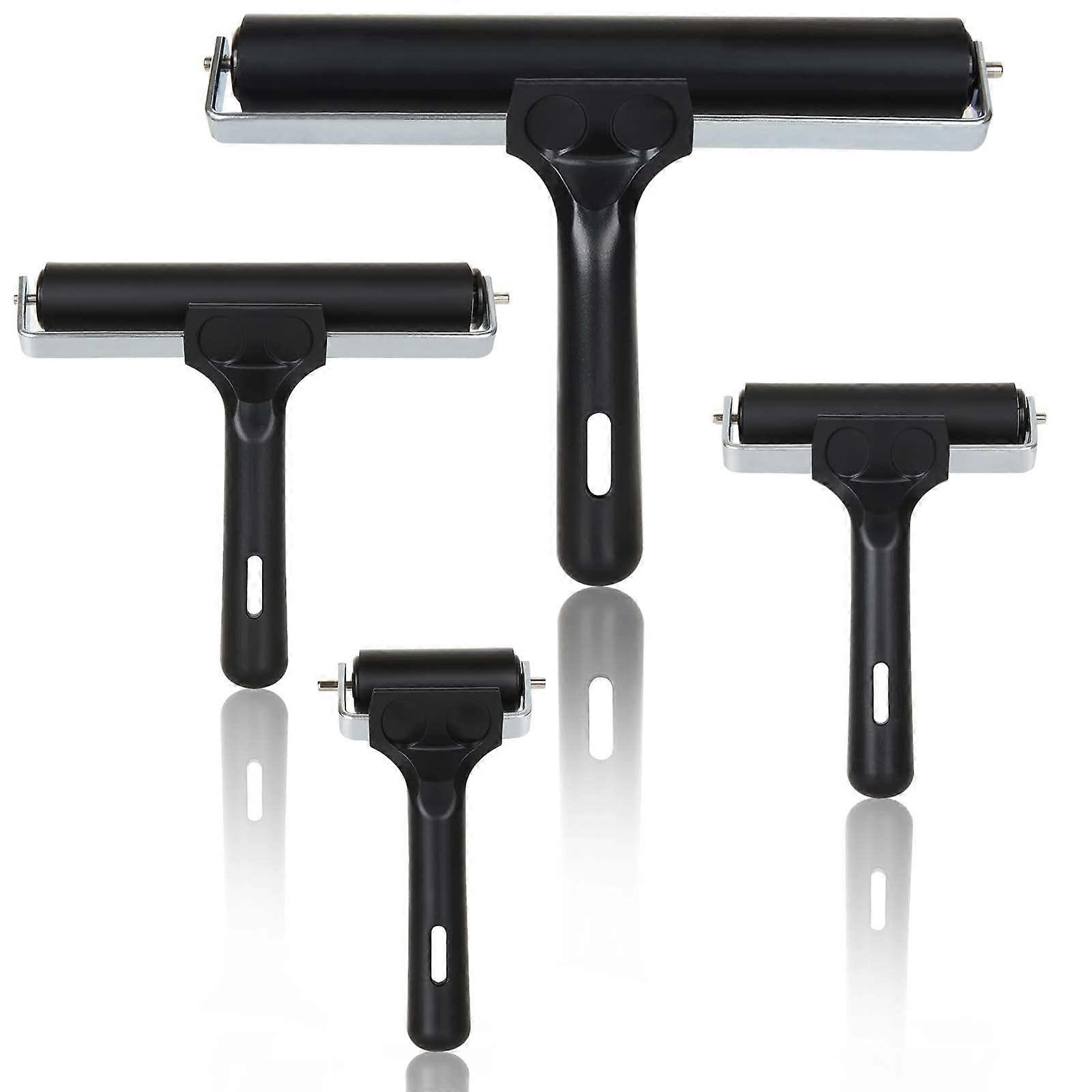 Paquet de 4 rouleaux de brayer en caoutchouc pour l'artisanat, l'estampage, la peinture, (2,4', 4', 5,9', 7,9') noir
