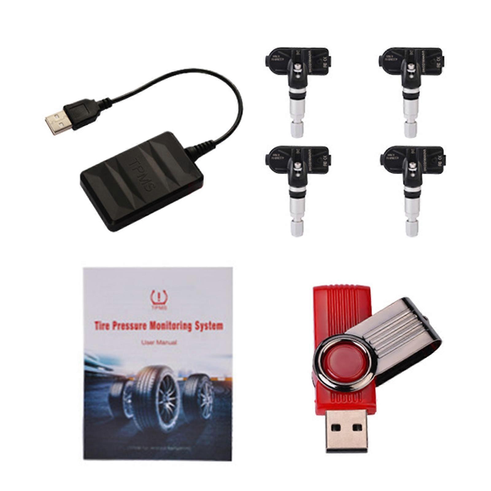 Wireless Tire Pressure Sensors with 4 Sensors for Android- Car Stereo Radio USB Tyre Temperature Monitoring System TPMS