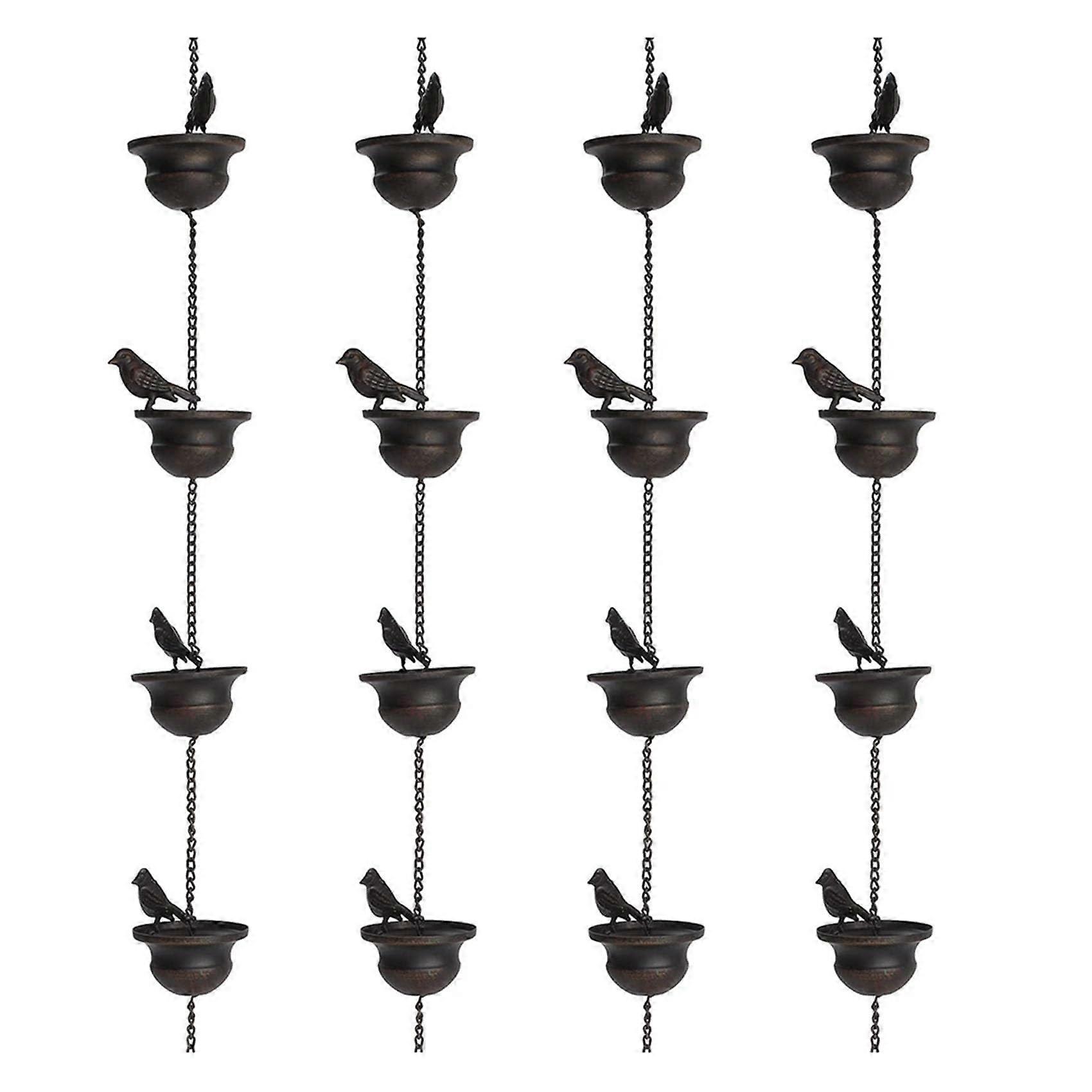4X Rain Chain for Gutters, Mobile Bird Figurines on Cups, 7.8 Foot Rain Play Decoration with Hanging Hanger and Birds