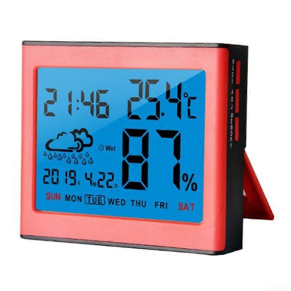Digital Weather Stations ThermoHygrometer with LED Backlight, with Alarm Clock and Date Display, Temperature and Humidity Meter (Pink)