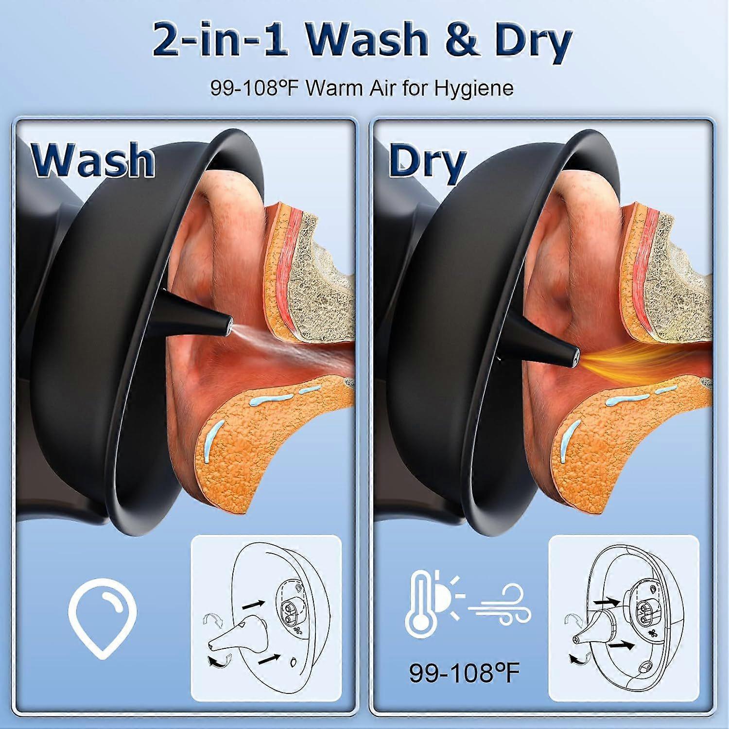 Élimination du cérumen, nettoyage 2 en 1 et séchage à l’air chaud, nettoyant pour oreilles, 5 modes de pression d’eau, E