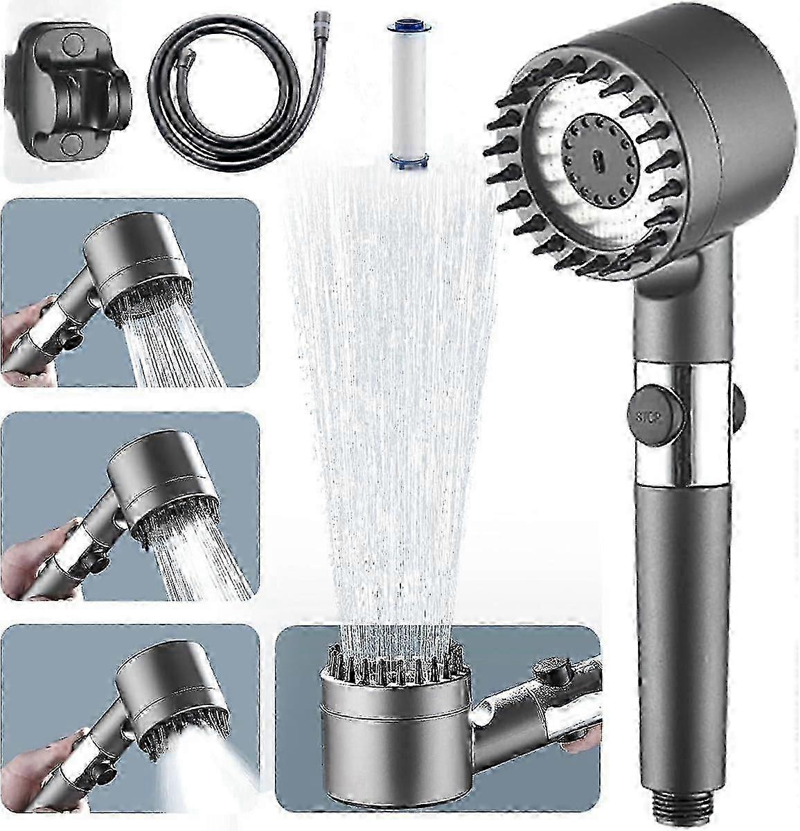 Adjustable High Pressure Shower Head with 4 Modes, Anti Limescale Handheld Shower for Spa Experience