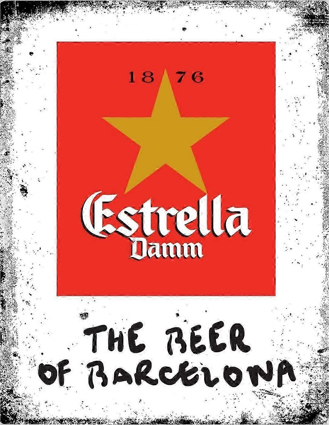 Pivo Estrella Damm Lager - Vintage dárek ve španělské hospodě, retro barová dekorace inspirovaná Barcelonou