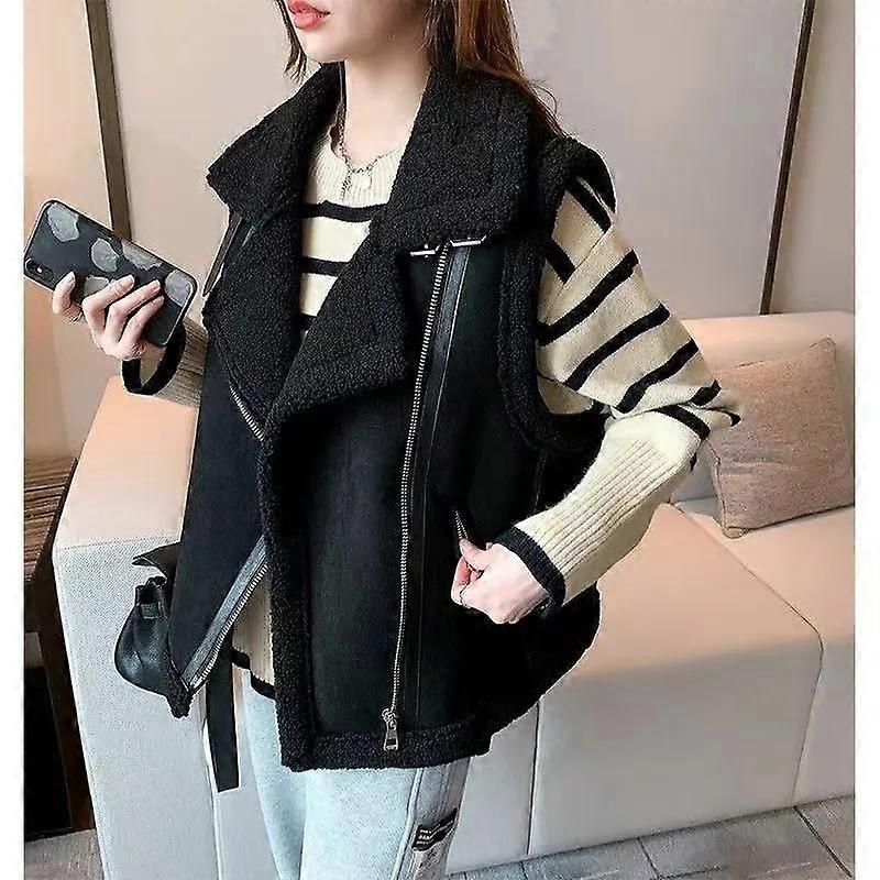 FiveFive Lamb Wool Waistcoat Women's Autumn and Winter Loose Korean Version Suede Fur Integrated Western Vest Coat Lady