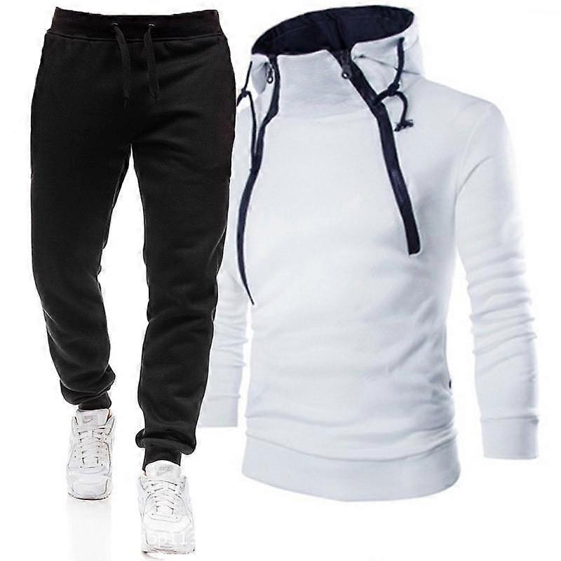 Spring and Autumn Men's Double Zipper Contrast Color Hooded Jacket Set