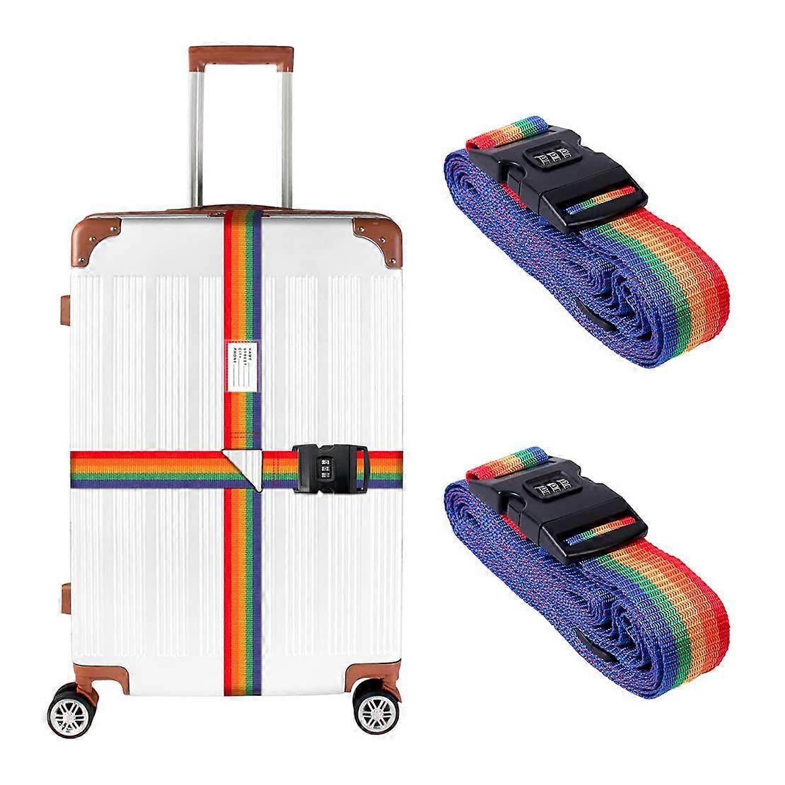 2Pcs Adjustable Luggage Straps, Cross Rainbow Suitcase Strap with Quick Release Buckle