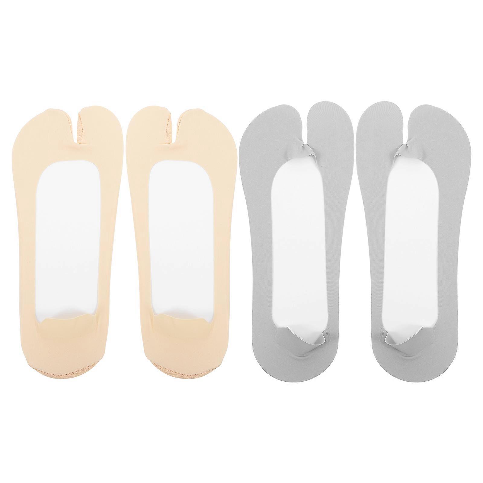 Invisible Socks For Women Anti-slip Two-Toe Minimalist Style Ice Silk Socks Gray Color For Casual Wear Social Events 2Pairs
