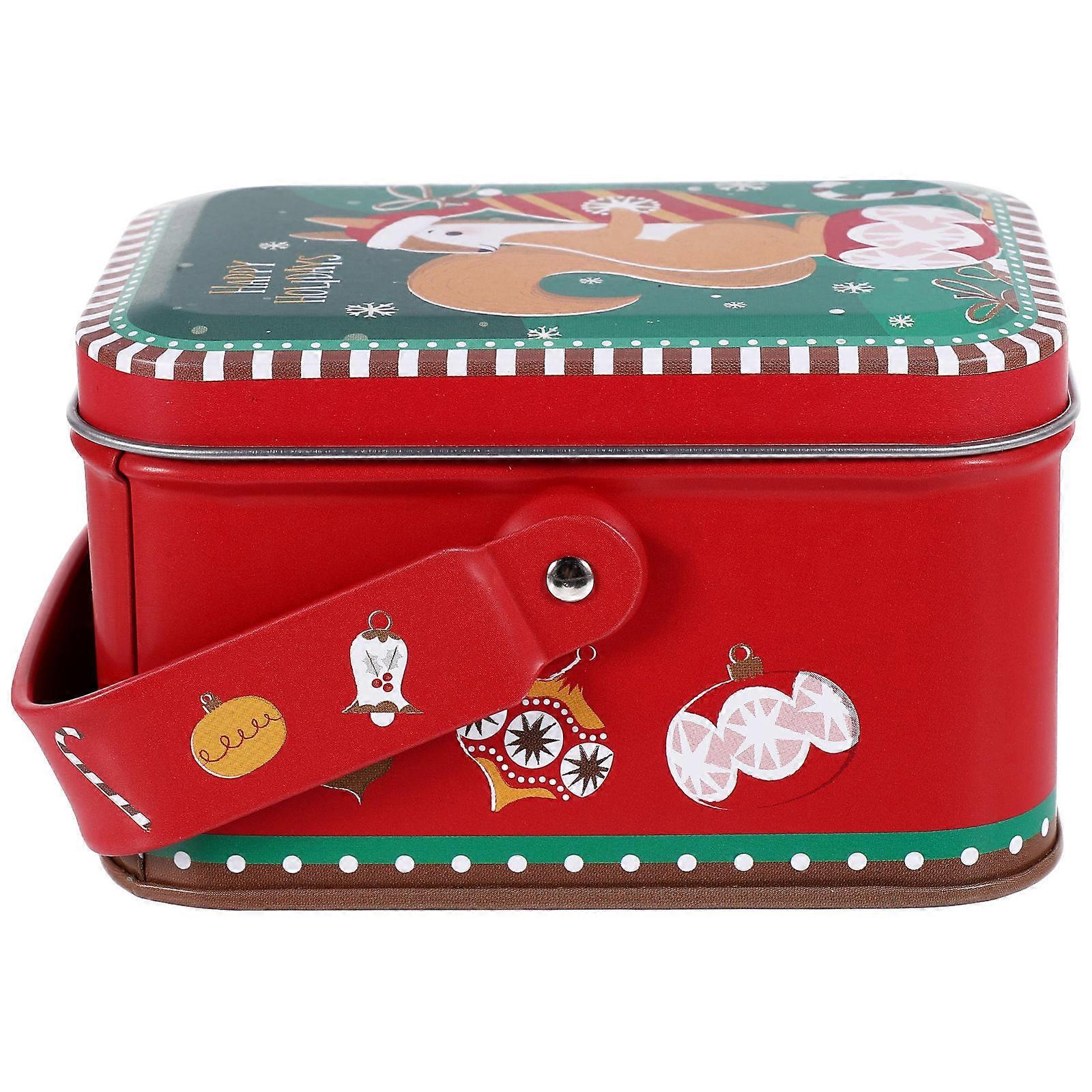 Christmas Tinplate Box for Candies, Cookies & Treats – Festive Cookie Container & Candy Storage Box (Squirrel Design)