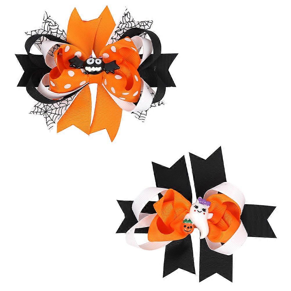 Halloween Kids Hair Clips Bat Shape Ghost Shape Hair Decoration Assorted Color 13.8X3.5CM 2Pack