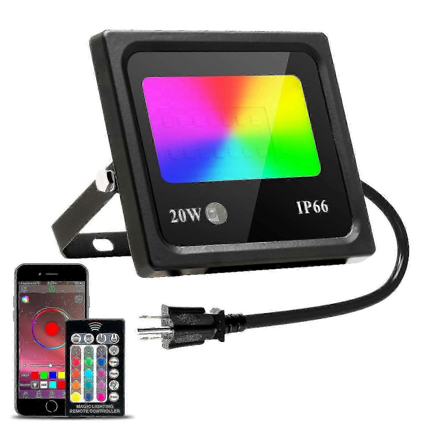 Reflektor 20W RGB z pilotem i kontrolą aplikacji, oświetlenie imprezowe i sceniczne LED, 27