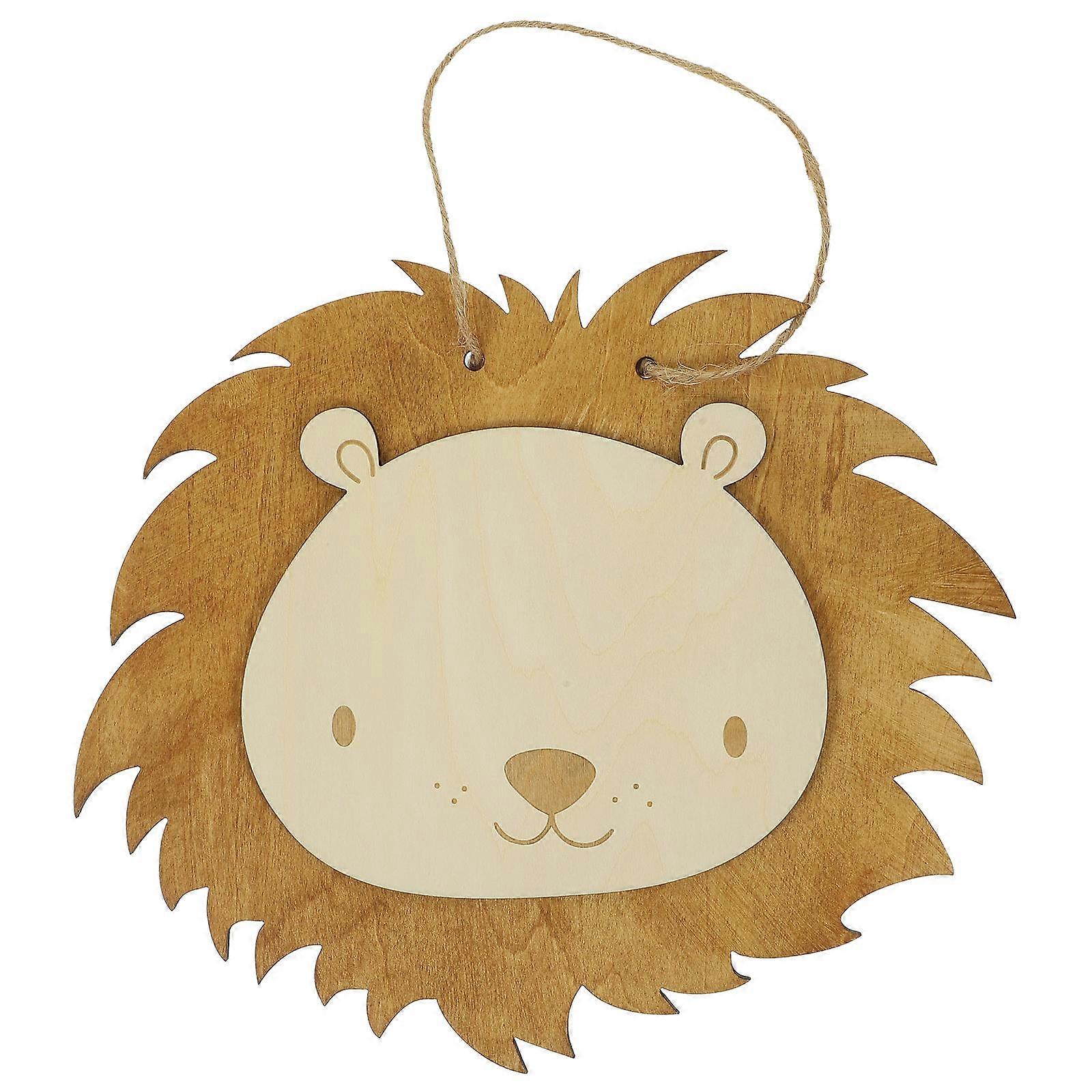 Wooden Lion Head Wall Decoration, Nordic Style Cartoon Lion Pendant for Bedroom, Living Room, Study, Nursery Warm Prop for Halloween, Christmas,