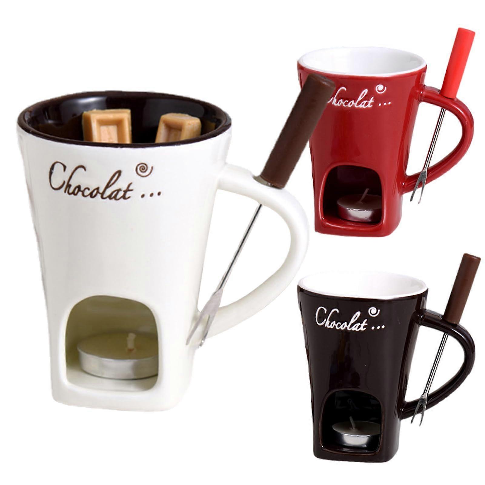 Chocolate Fondue Mug, Ceramic Butter Warmer, Cute Cup for Cheese Chocolate 3 Items