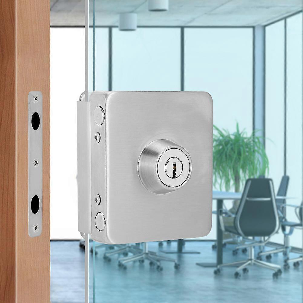Simple Square Glass Door Lock, Stainless Steel Office Security Lock No Drilling