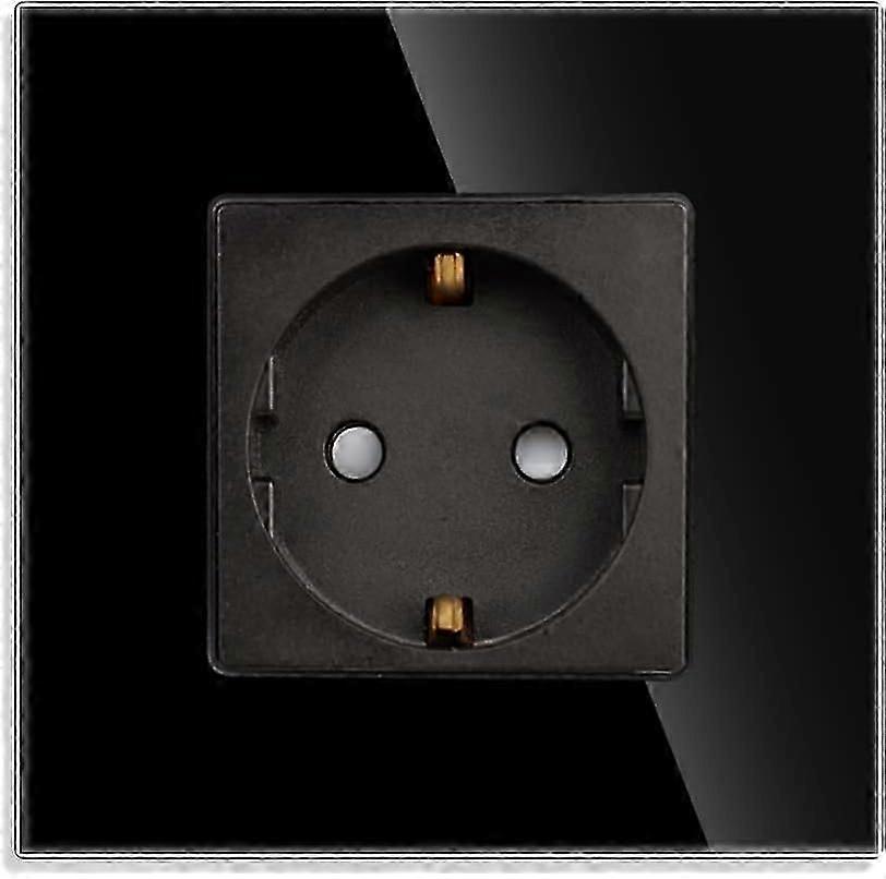 Single socket in black 16Amp glass Schuko sockets flush-mounted protective contact wall socket-86mm 250V 1 compartment