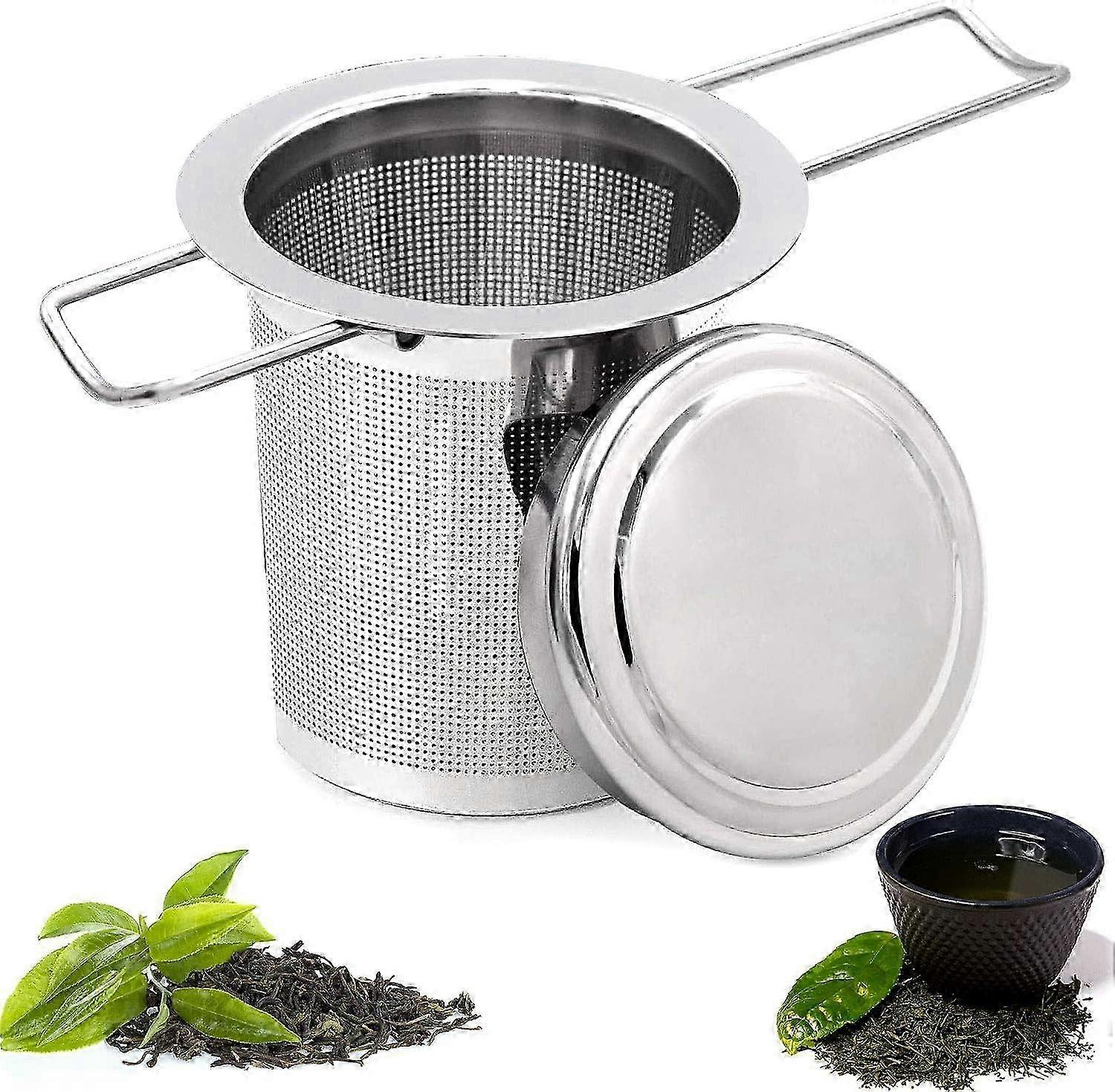 Tea Filter, Stainless Steel Strainer with Lid, Fine Hole Infuser, Foldable Handle Design Suitable for Cup
