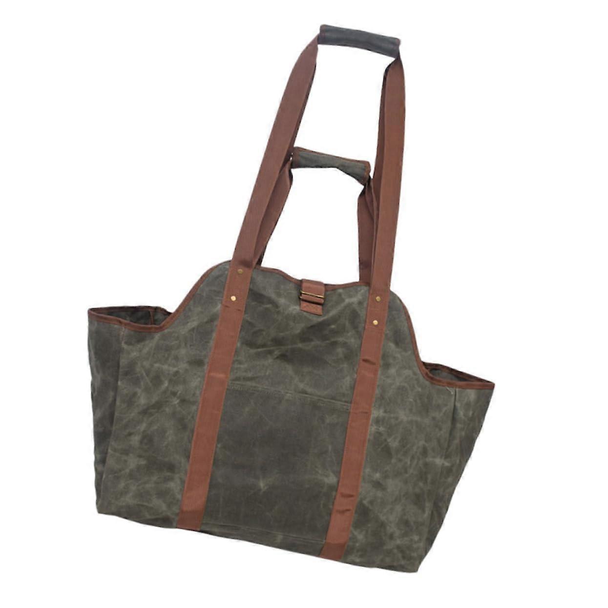 Waxed Canvas Log Carrier Tote Large Capacity for Firewood Fire Pit Storage Basket