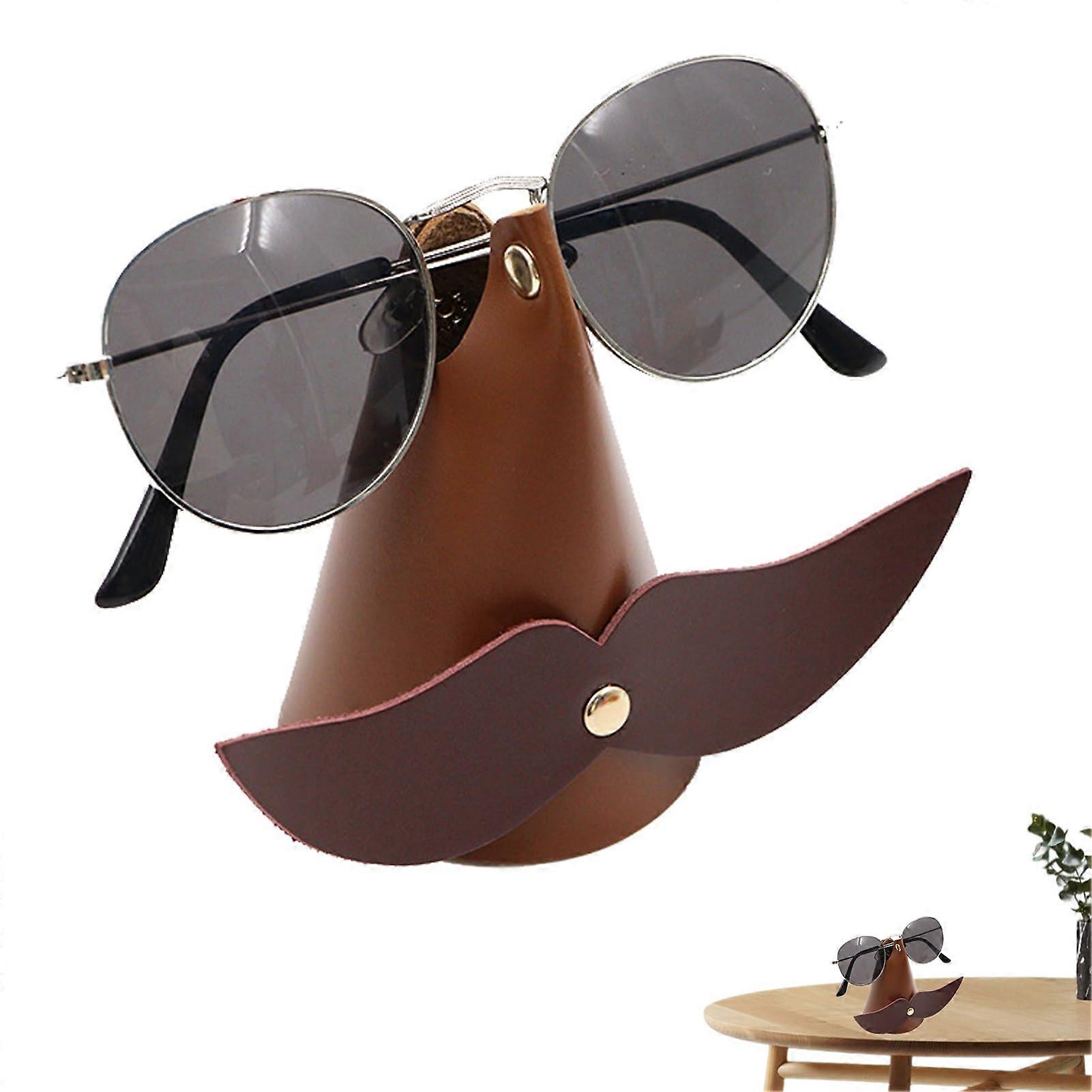 Beard Glasses Stand - Funny PU Leather Desk Holder, Creative Brown Beard Design, Unique Table Decoration for Glasses