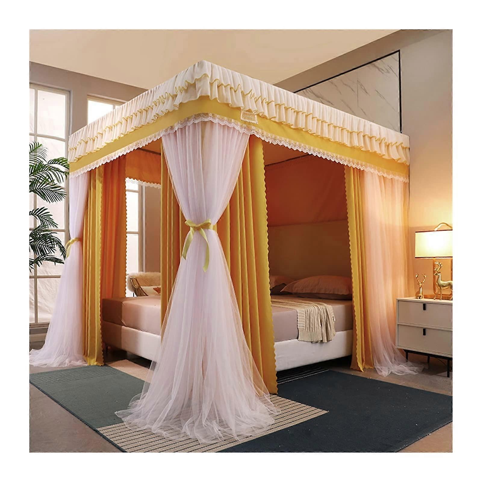 Luxury Double Rod Support Princess Bed Canopy, Wind Shading Mosquito Net Bed Curtain MultiColored