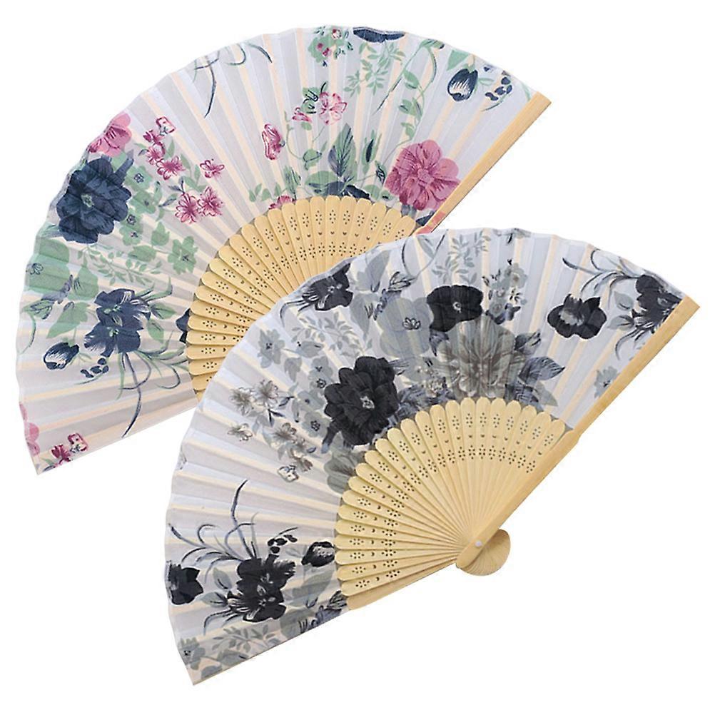 Retro Elegant Floral Fan For Summer Pool Party Decorations 2Set