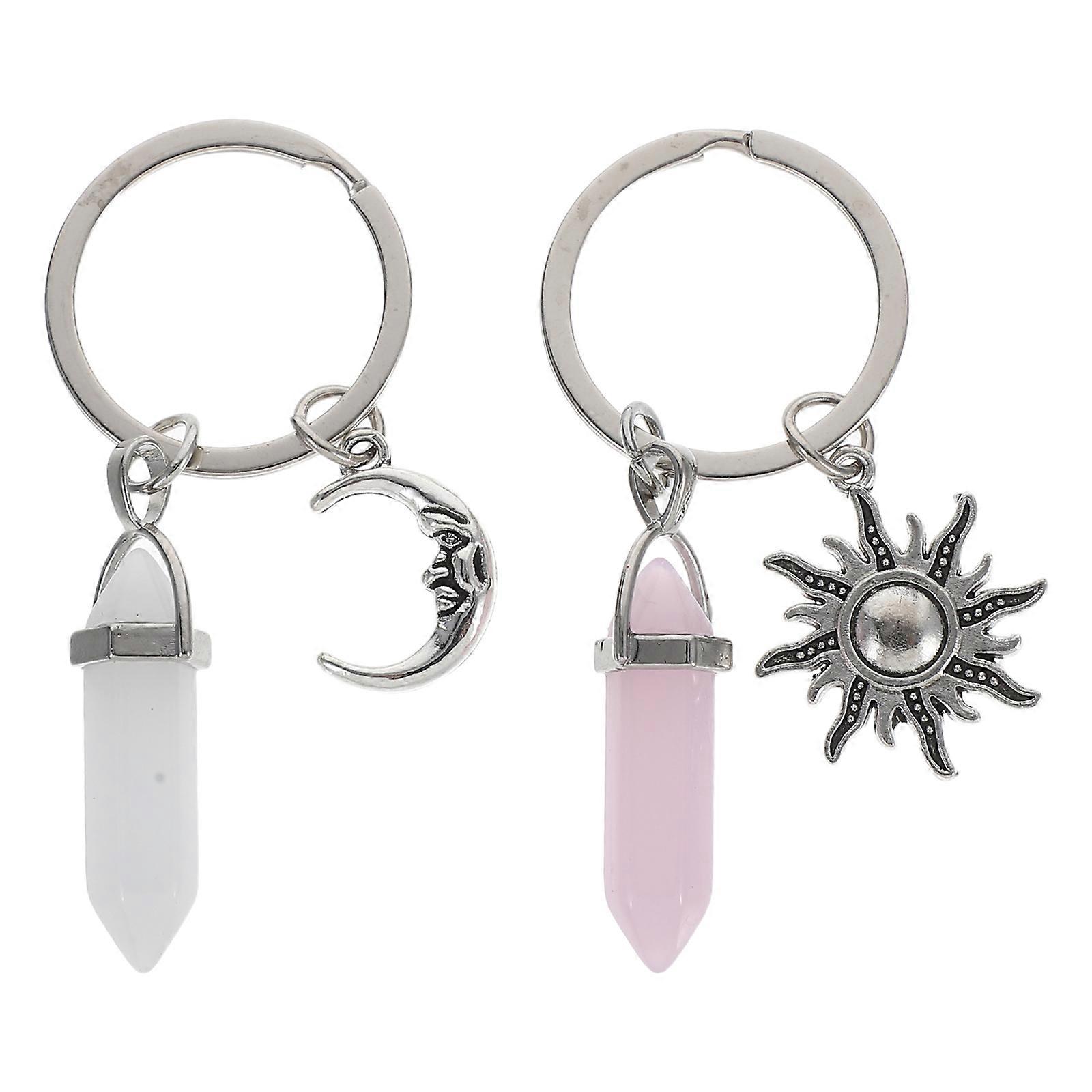 Sun and Moon Shaped Keychains Durable Alloy Key Rings with Heart Pendant Design, Special Style for Friends and Couples