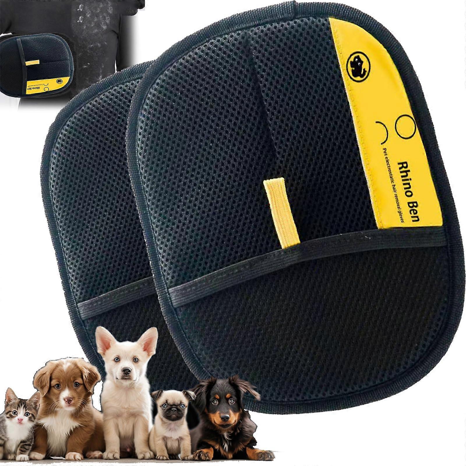 Petlova 手套， 犀牛宠物脱毛器， 宠物脱毛手套 （2 件）