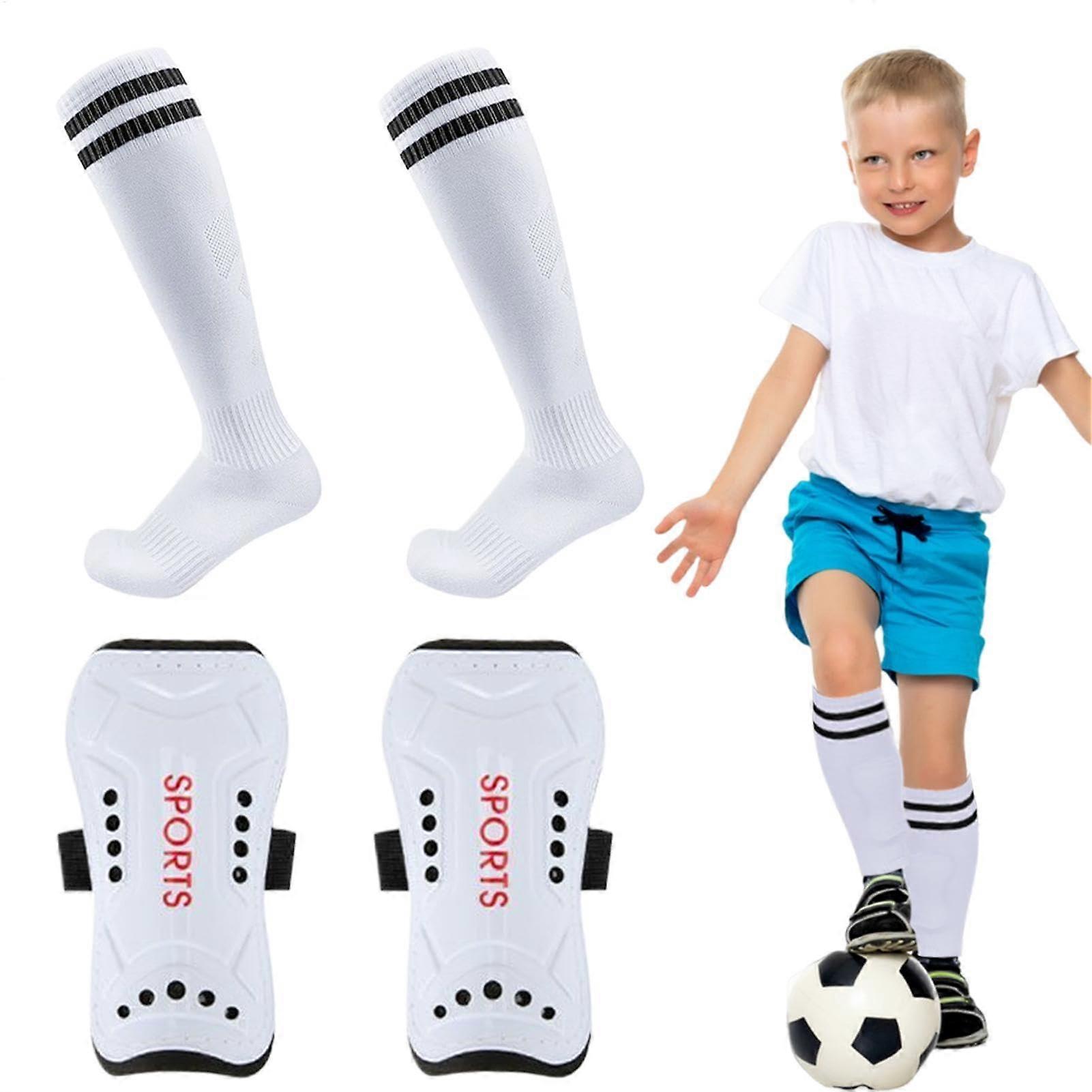 Football Shin Guard, Shin Pads, Breathable Comfortable with Socks, White L