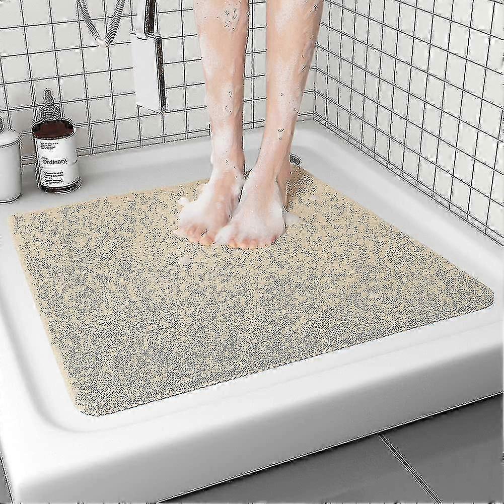 Non-Slip Shower Mat, Comfortable Bath Mat for Textured Surface, Quick Drying Easy Cleaning Shower Floor Mat Beige 24 X 24 Inch
