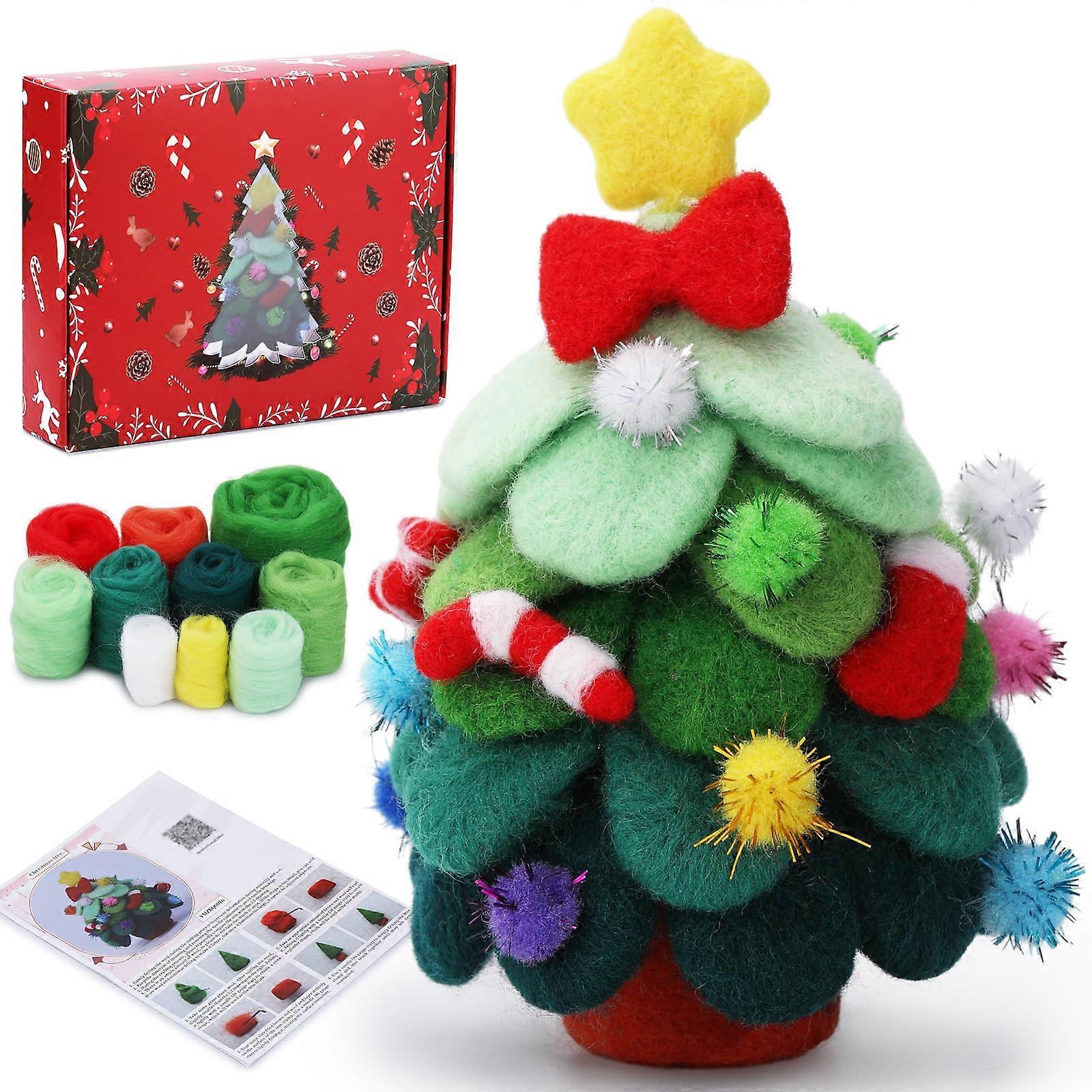 Wool Felt Christmas Craft Kit, Unfinished Wool Felt Dolls, Needle Felting Starter Set for Adults and Beginners