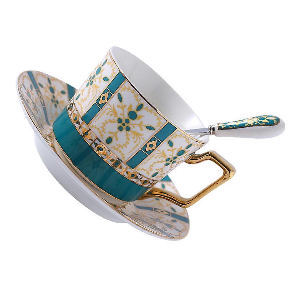 Mug with Saucer European Style Gold Inlaid Ceramic Set Assorted Color Bakery 1Set
