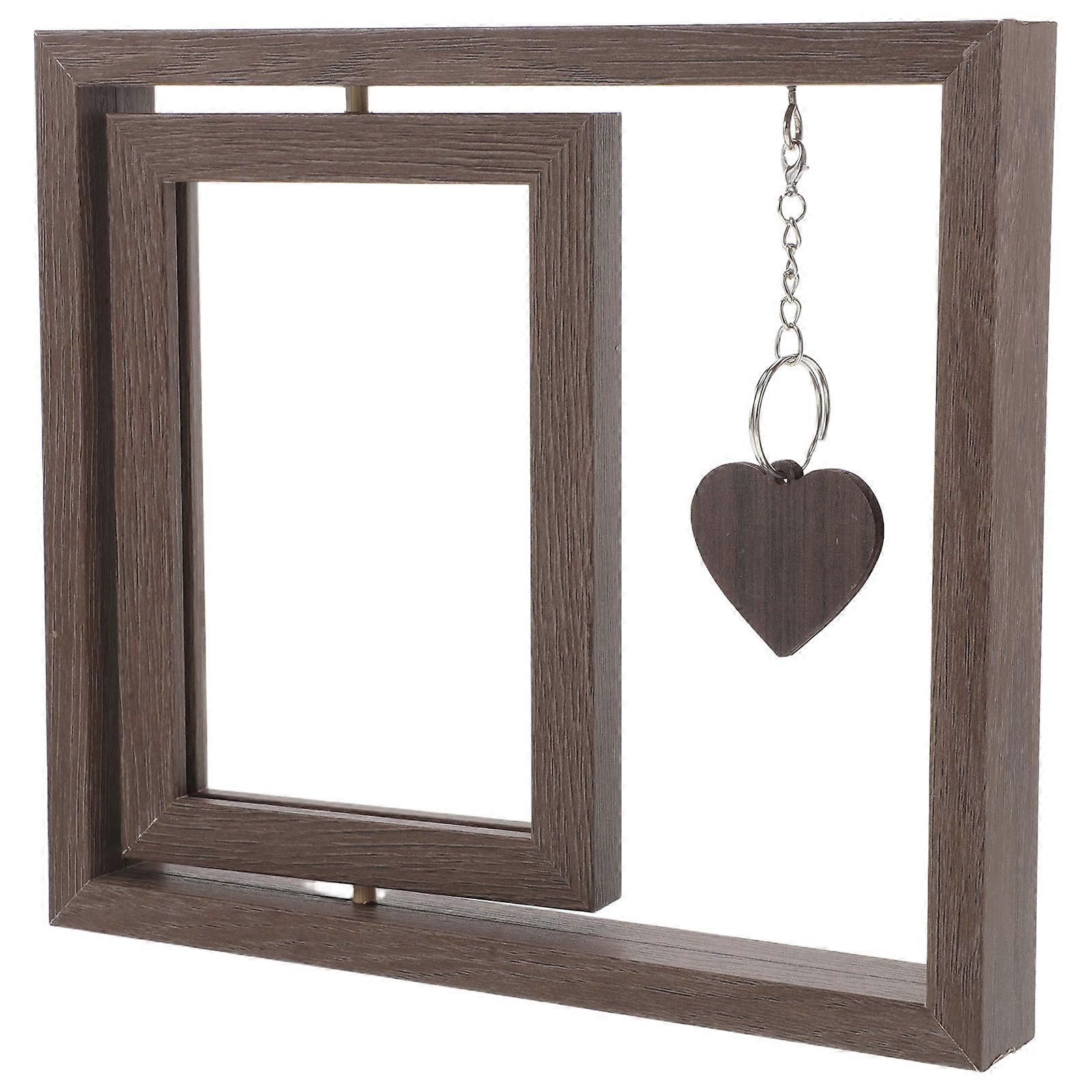 Retro Photo Frame Tabletop Display Wood Office Desk Rectangle Shape Dual-Sided 1Set