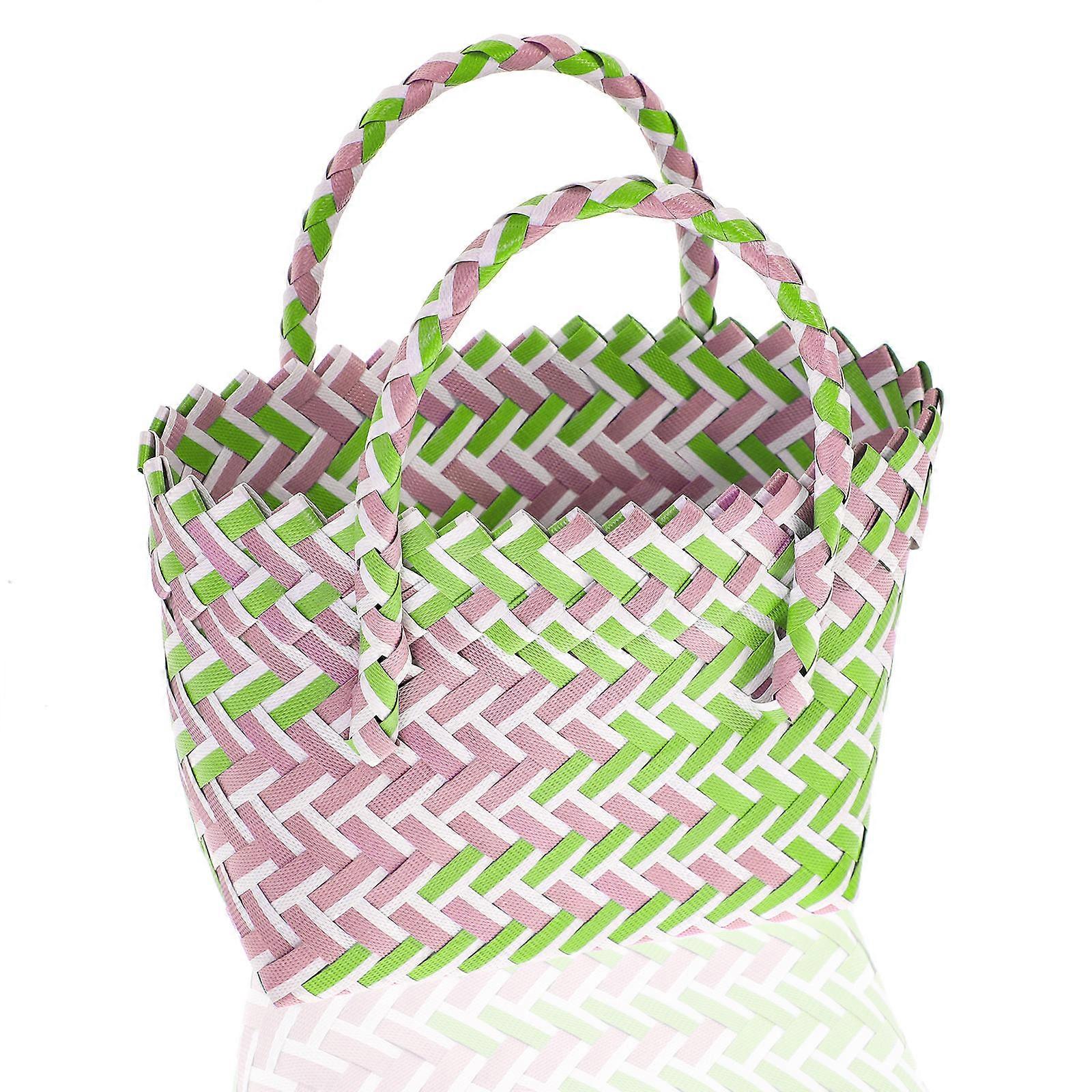 FRCOLOR Colored Woven Basket Multi Functional Beach Bag Reusable Grocery Shopping Tote Bag