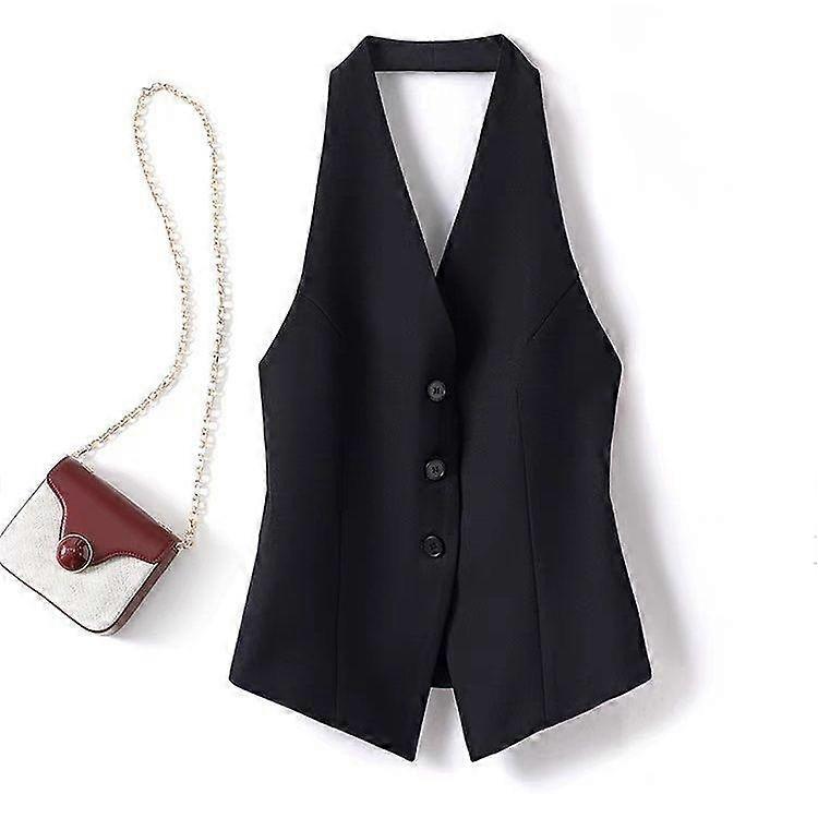 Sleek and Sophisticated Black Vest with Backless Design and Slim Fit