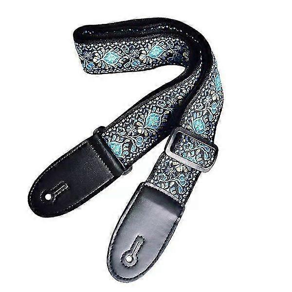 Jacquardvävd gitarrrem, blå, med ficka.