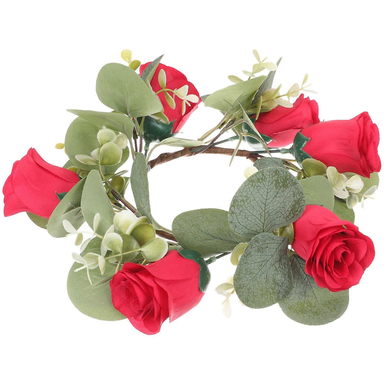 Multi Color Silk Artificial Floral Candle Wreath for Home Decoration Realistic Red Rose Garland