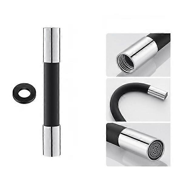 Black 20cm faucet extension hose with water saver, flexible 360° rotatable silicone adjustable shape hose.