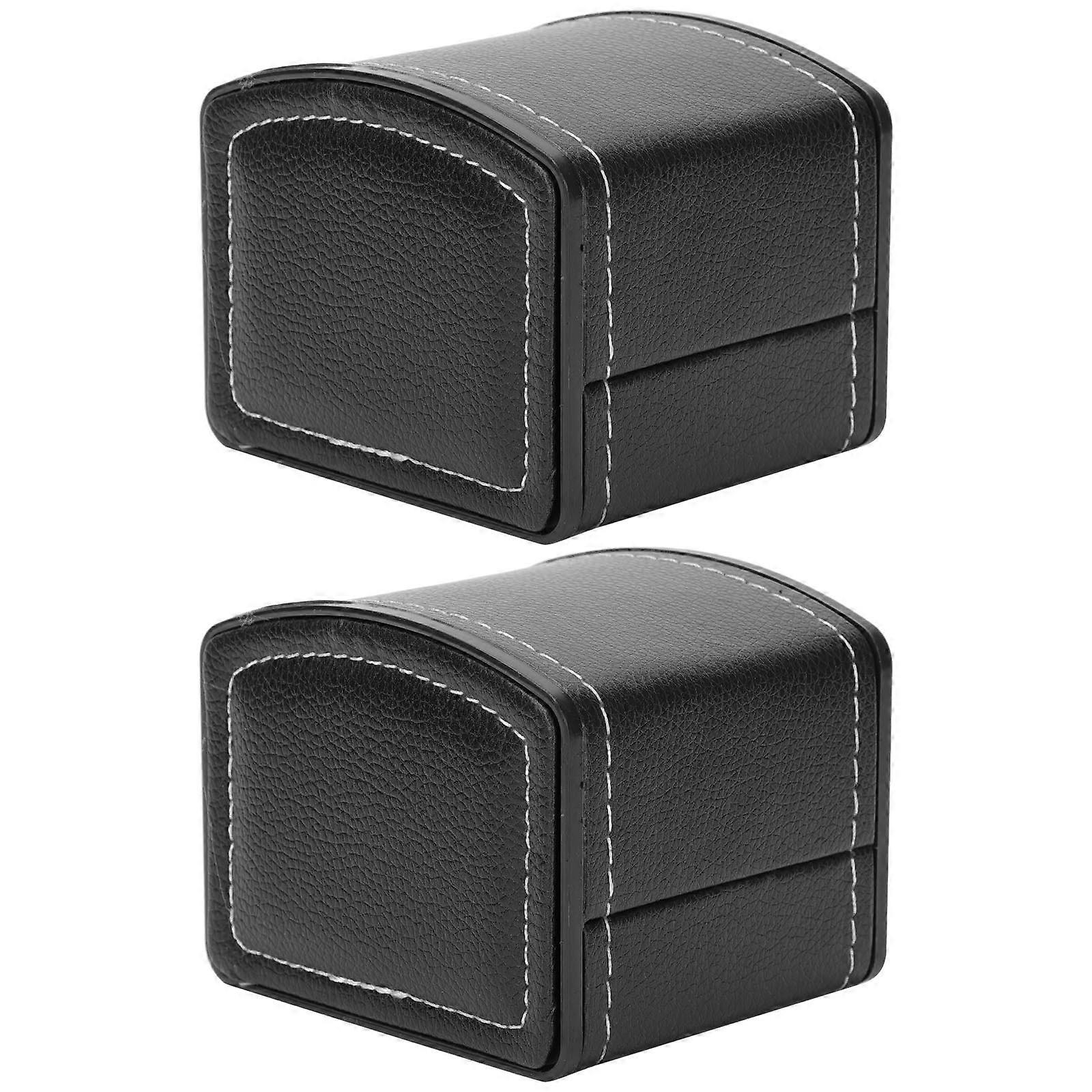 Stylish 2 Pack Watch Display Boxes with Removable Pillows – Elegant Protective Cases for Household Storage – Black Curved Design