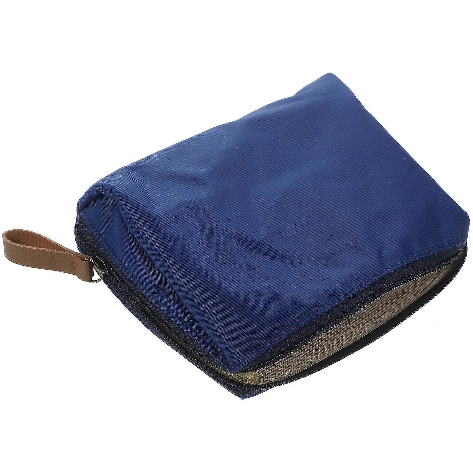 Blue Fabric Makeup Bag with Zipper for Travel Toiletry and Storage Use 7.5 x 4.5 x 3 Inches
