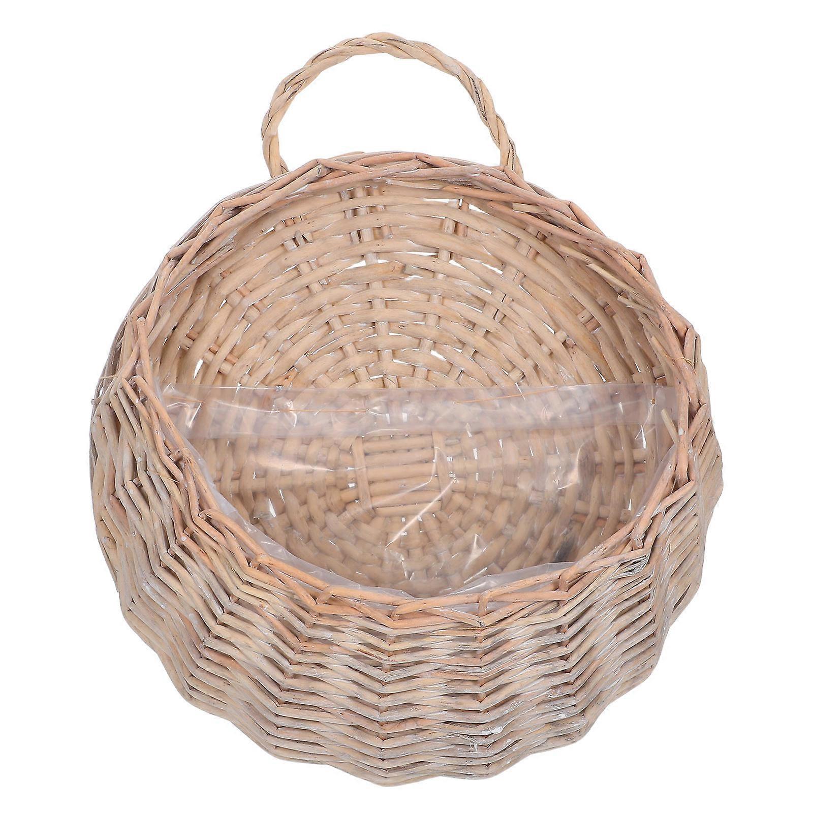 Handwoven Wicker Hanging Basket with Plastic Liner – Decorative Vegetable Keeper, Garlic Organizer, Dried Flower Planter for Wall Plants Storage