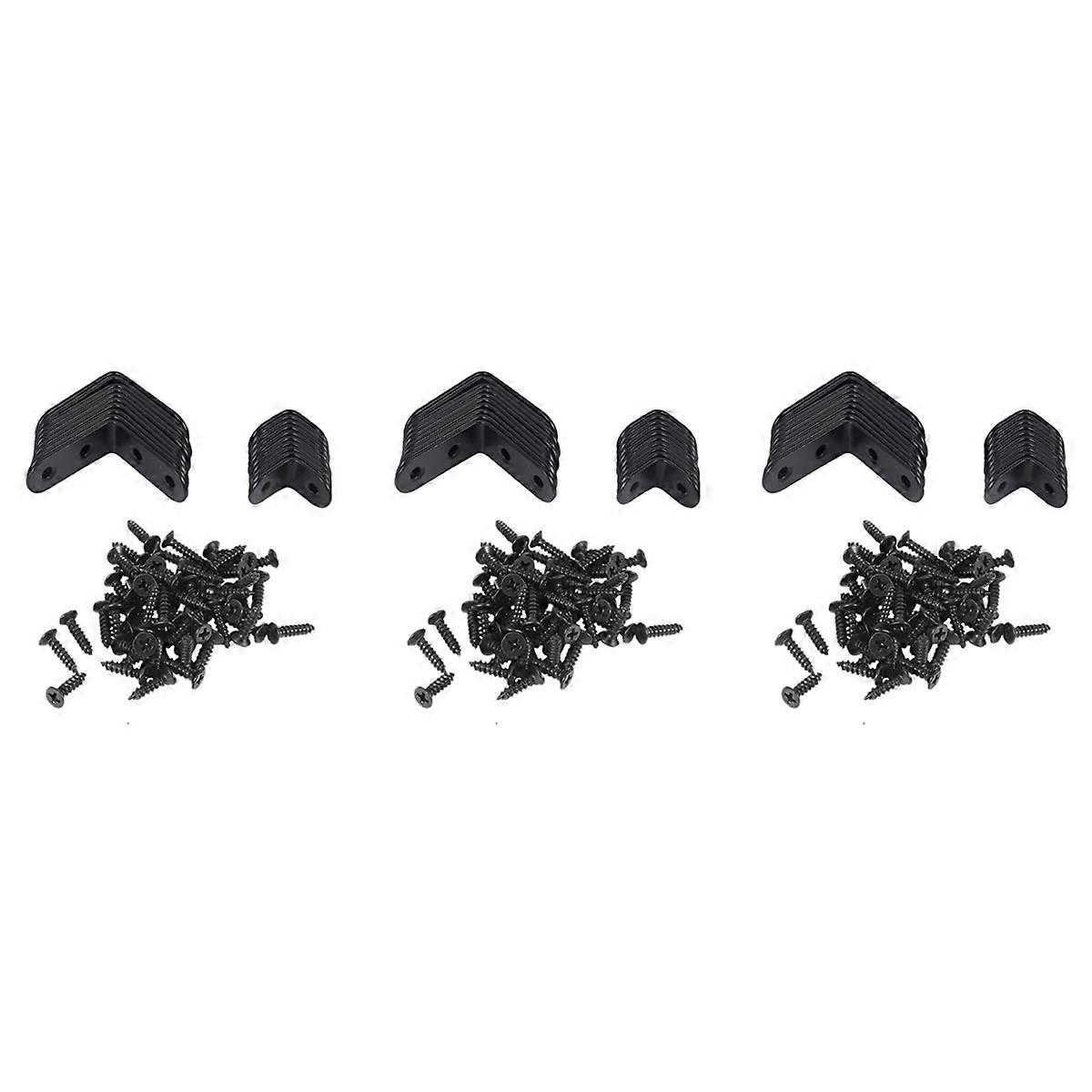 60 Pcs Black L Brackets 90 Degree Angle Joint Bracket Fastener for Wood Chair Bookshelf Board (30Pcs