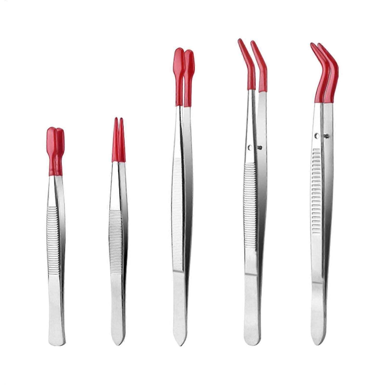 Precision tweezers for crafts, art tweezers ergonomic toy making tool, straight tweezers for stickers, scrapbooking, eyelashes, electronics, red