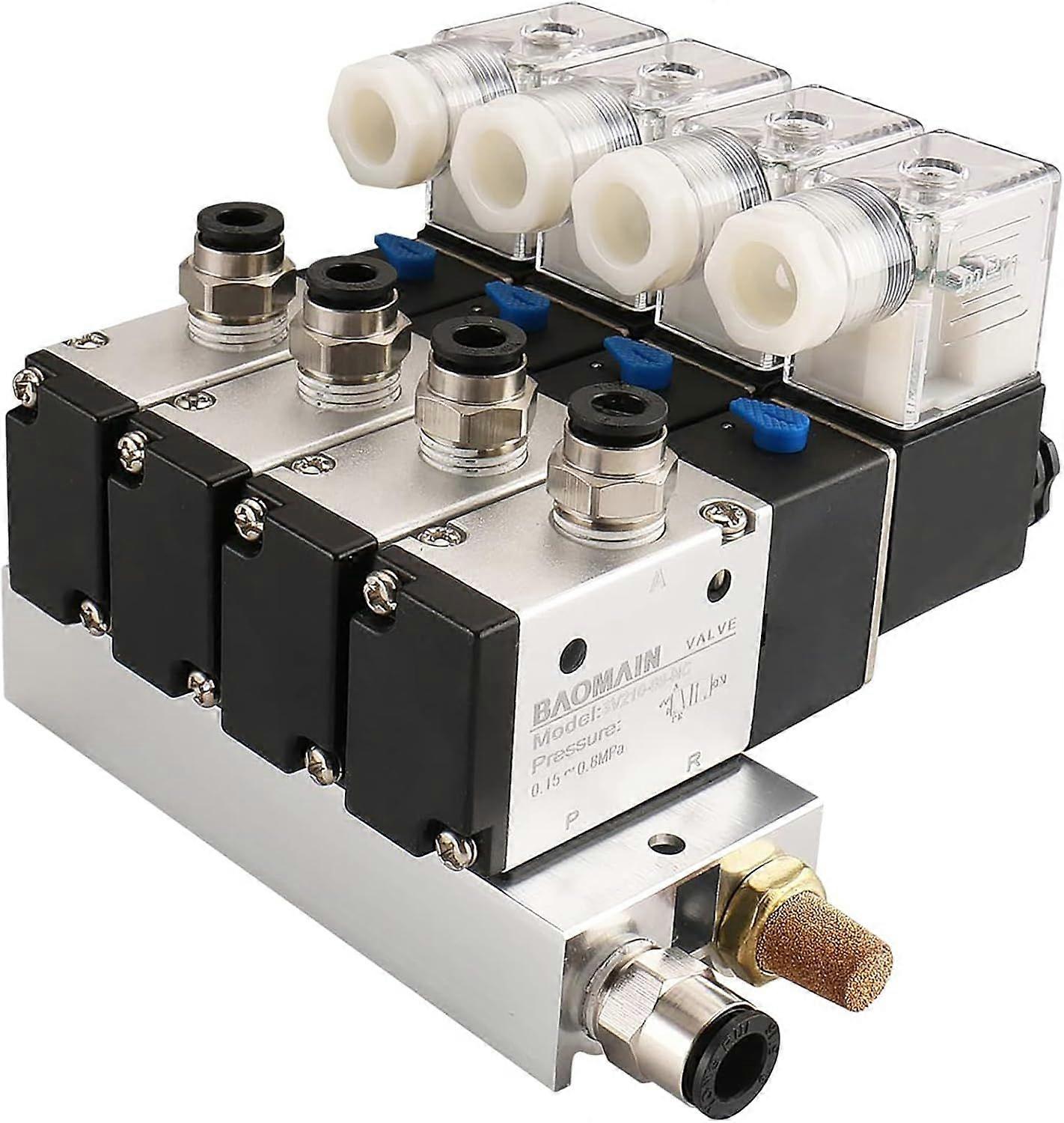 4 Space Pneumatic Solenoid Valve 3V210-08 12VDC PT1/4 2 Position 3 Way Manifold