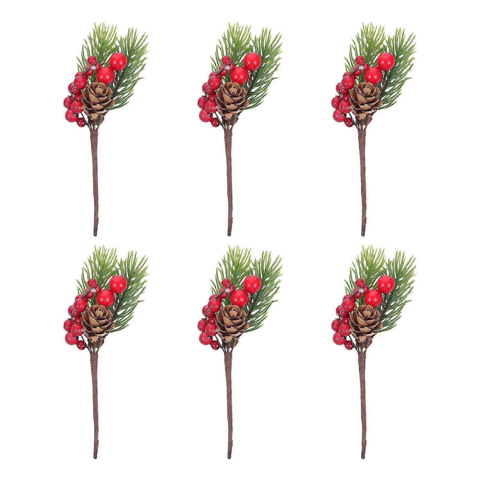 Artificial Berry Bouquet 6Pcs Holiday Decoration for Christmas with Red Color and DIY Design