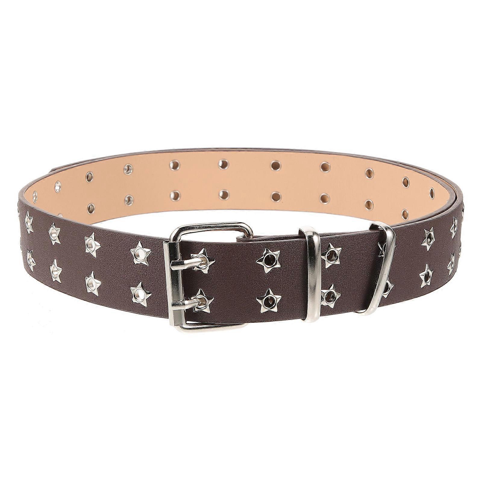 Retro Punk Belt with Iron and PU Material Fashionable and Comfortable for All Outfits Brown